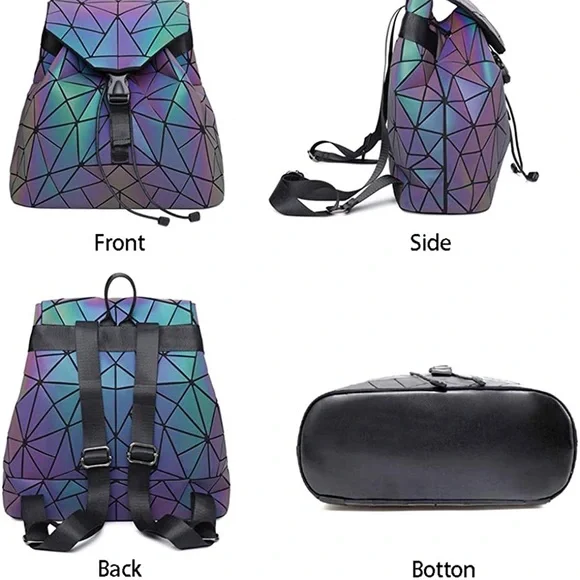 BESUURAN Geometric Luminous Holographic Reflective Backpack - Picture 11 of 13